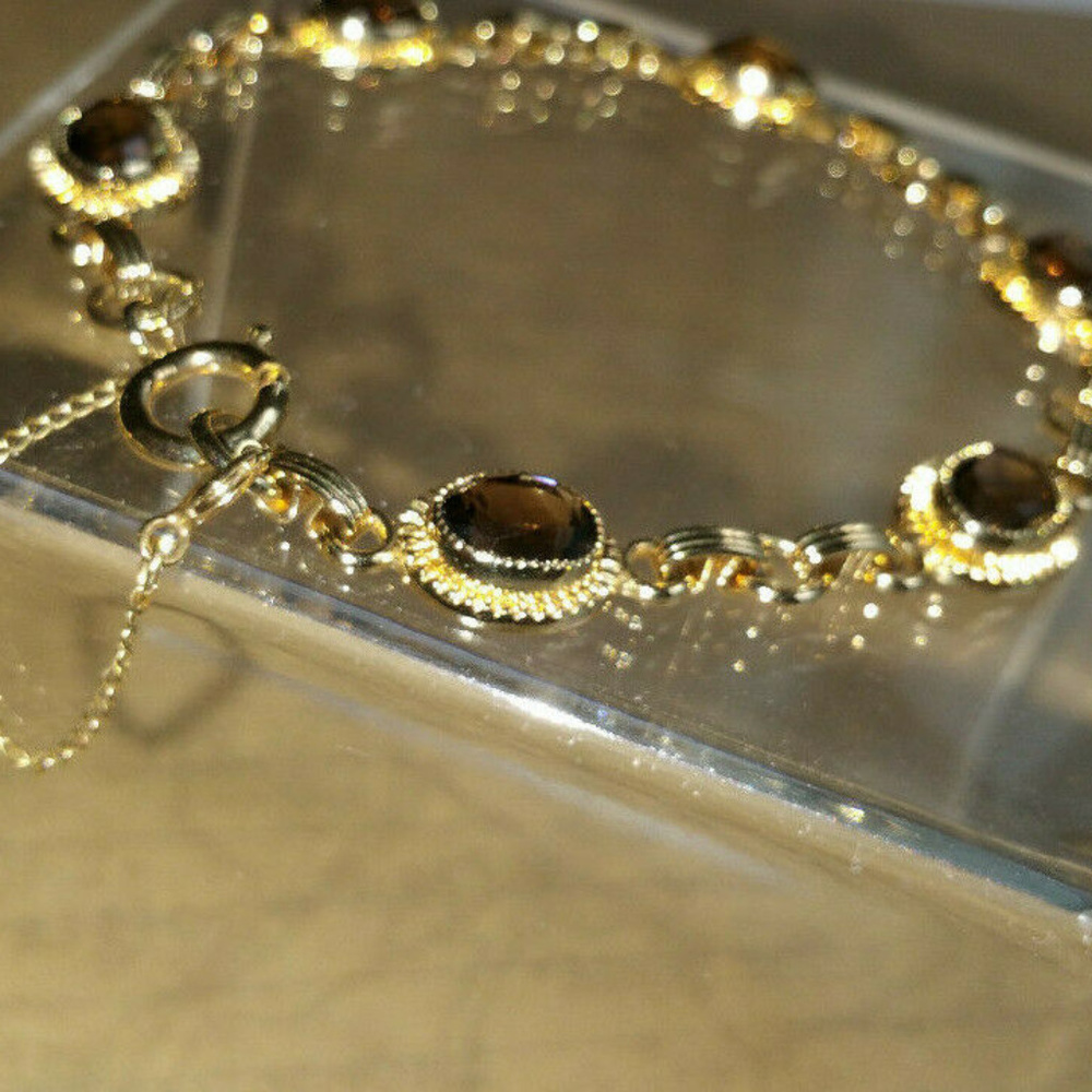 Vintage Faux Topaz Stone Link Bracelet 12 kt GF - Picture 1 of 7